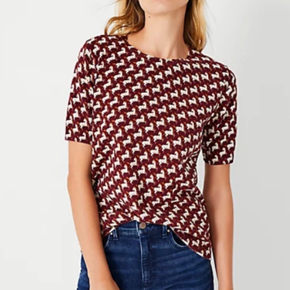Ann Taylor Horse Print Sweater Tee Top 574942 - Picture 1 of 8